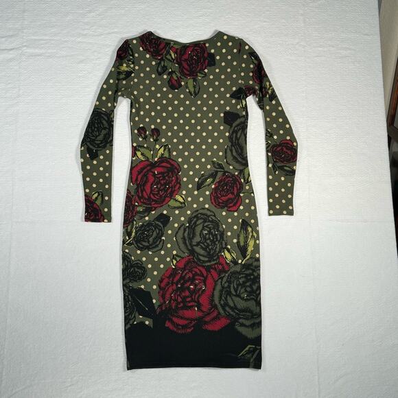 LuLaRoe Olive Green Debbie Metallic Gold Polka Dot Rose Floral Women’s Size XS - Picture 7 of 11